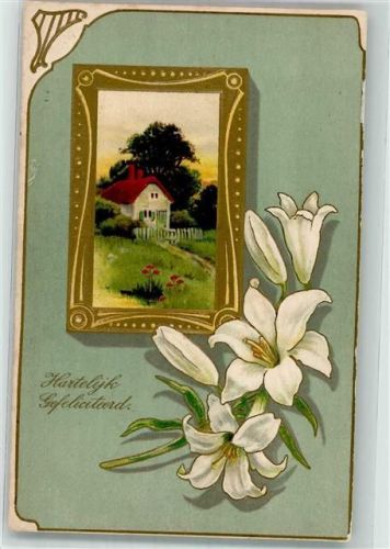 1910 Sommerlandschaft im Jugendstilrahmen Lilien