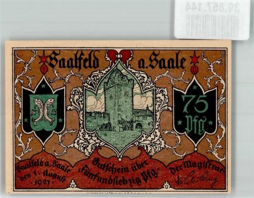Saalfeld 1921 Gutschein über 75 Pfennig Postkutsche