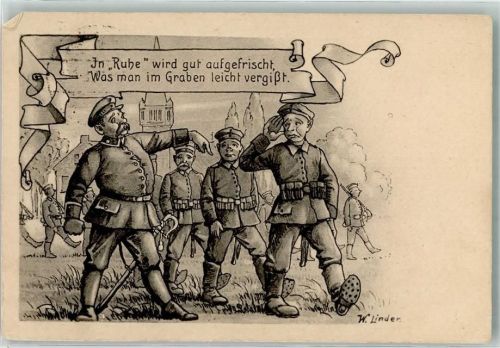 1917 sign. Linden Landser beim unbeliebten Formaldienst in der Etappe Feldpost Res.-Inf.-Regt. 118