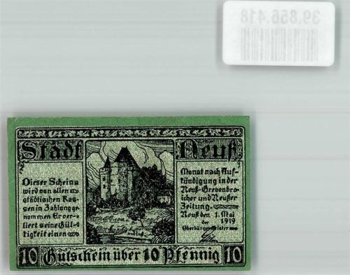 Neuss 1919 Gutschein über 10 Pfennig Obertor