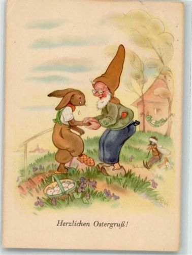 Ostern vermenschlicht Hase Biene Grashüpfer Künstlerkarte