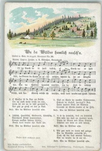 Text und Melodie des Liedes Wu da Wälder hamlich rausch'n von Anton Günther