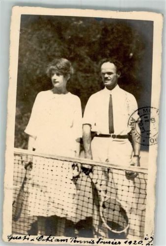 Spieler am Netz Tennis 1921 Privatfoto AK