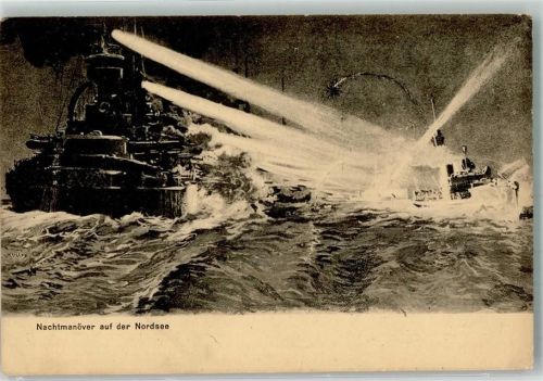 1916 Deutsche Kriegsschiffe bei einem Nachtmanöver auf der Nordsee Feldpost Rüstringen