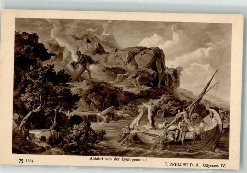 sign. Preller F. Odyssee IV. A.F. Ackermanns Kunstverlag Serie 153 Nr. 1834 Bildkarte