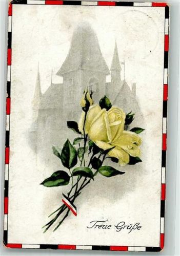 1916 Schwarz-Weiß-Rot und gelbe Rosen Treue Grüße WSSB No. 1563 Feldpost WK I 11. Inf.-Div.