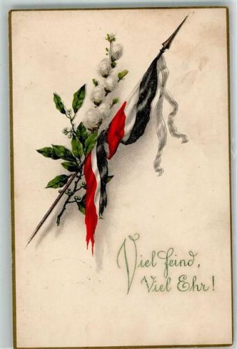 1915 Schwarz-Weiß-Rote Fahne mit Weidenkätzchen Feldpost Haiming