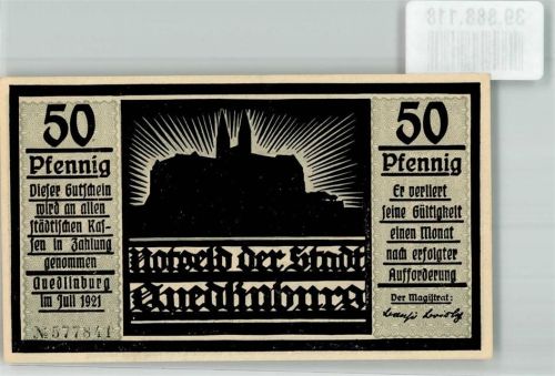 Quedlinburg 1921 50 Pfennig Gutschein No. 577841