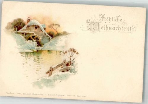 1900 Weihnachten Wassermühle Aquarell Serie VI Nr. 5454