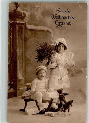 1916 Pferd mit Räder Teddybär Kinder Weihnachten Schlitten Verlag ASB Nr. 511
