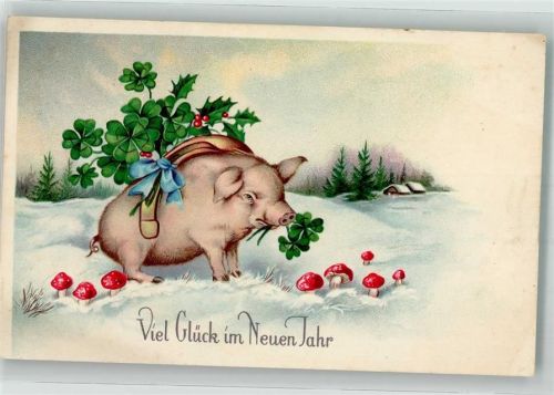 Neujahr Klee Fliegenpilz Ilex HufeisenB.M.K. 4957