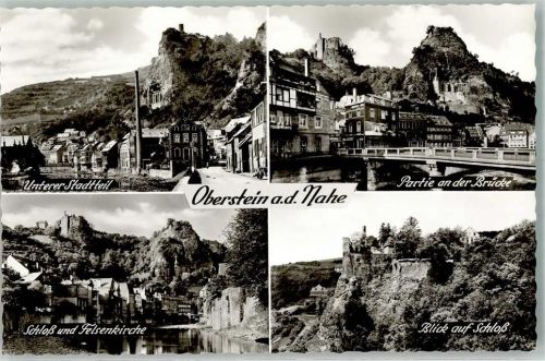 Idar-Oberstein Schloss u. Felsenkirche Unterer Stadtteil Foto Original aus Archiv eines Ansichtskartenverlags