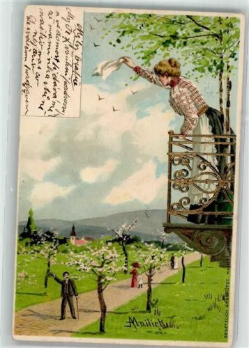 1903 Abschied mit dem Taschentuch winken Liebespaar