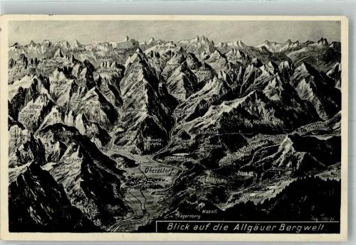 Oberstdorf sign. Felle, Eugen Vogelschau der Allgäuer Alpen Verlag Peter Triem No. 32