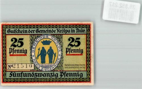 Krölpa 1921 25 Pfennig Gutschein No. 21510