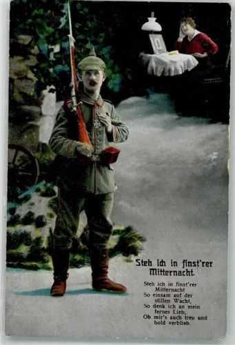 1915 Landser in Uniform denkt auf einsamer Wacht an seine Liebste Eisernes Kreuz R & K.L. Serie 2586/1 Feldpost Bayer. Reserve-Korps