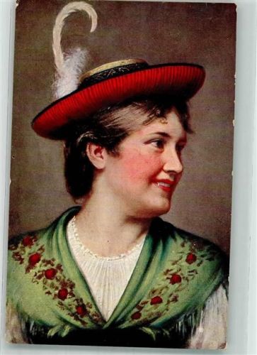1907 Frau Hut mit Feder Schultertuch