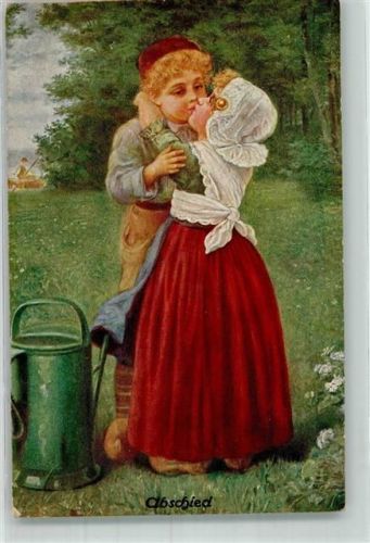 1917 Abschied Küsse Gießkanne Tracht Holzschuhe