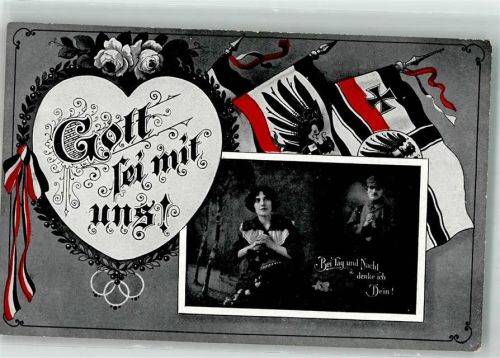 1916 Landser und seine Liebste Reichskriegsflagge Schwarz-Weiß-Rot Herz Rosen Patriotik Gott sei mit uns!