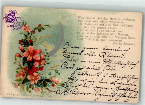 1900 Poesie / Liebe Gedicht von Frida Schanz Verlag Fritz Schardt Blüten