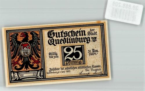 Quedlinburg 1921 25 Pfennig Gutschein Klopstock`s Geburtshaus