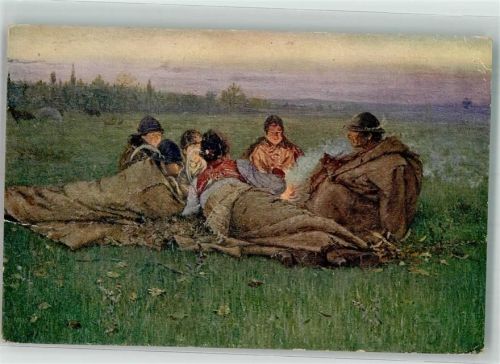 1916 sign. Uprka Hirten am Lagerfeuer auf der Weide