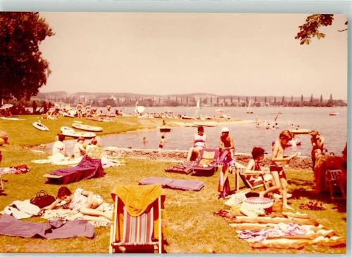 Waging Badestrand am Waginger See Foto Original aus Archiv eines Ansichtskartenverlags Ort handschriftlich