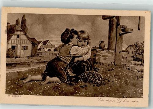1919 sign. Krüger W. Korb mit Kirschen Freundschaft Brunnen Barfuß Galerie Münchner Kunst Nr. 61 T