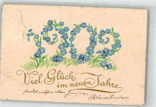 1901 Neujahr 1902 Vergissmeinnicht Goldletter