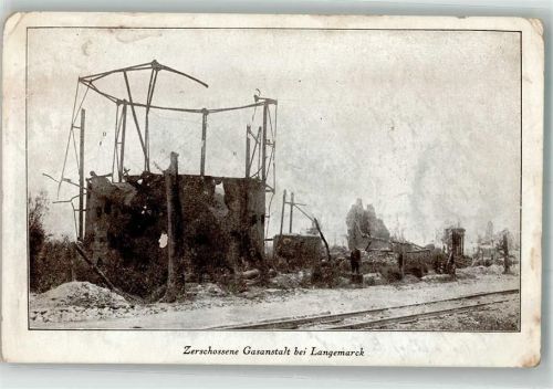 Langemark 1916 Eine zerschossene Gasanstalt Feldpost WK I Dingolfing