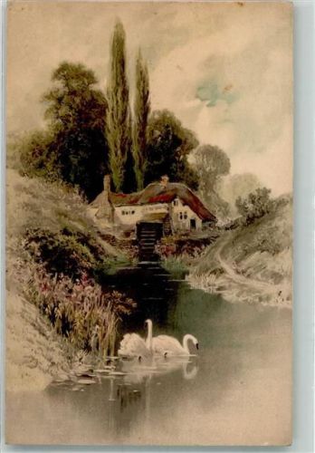 Wassermühle am Schwanenweiher Serie 1189 Künstlerkarte