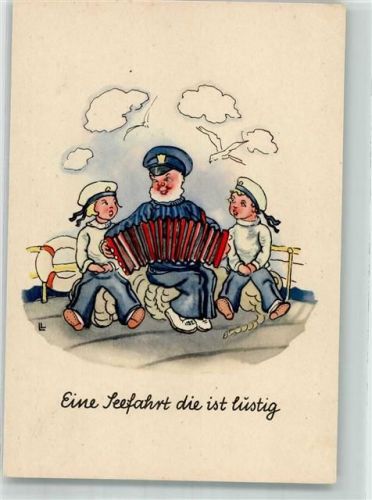 Seebär mit Schifferklavier und zwei Leichtmatrosen Humor
