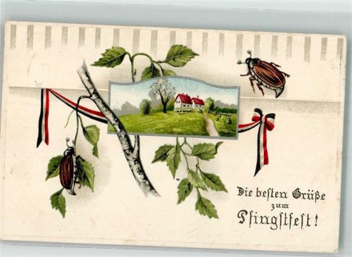 1916 Pfingsten Maibaum Passepartout Schwarz-Weiß-Rot Bänder