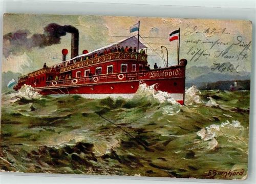 1913 Ottmar Zieher sign. Bernhard F. Salondampfer Luitpold Starnberger See Nr. 10643 Künstlerkarte