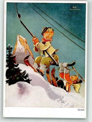sign. Kölnberger Zweckentfremdeter Skilift Verlag Emil Köhn 1667