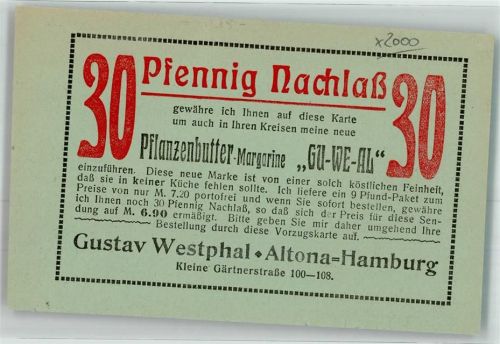 Altona 30 Pfennig Nachlaß Gustav Westphal Kl. Gärtnerstraße