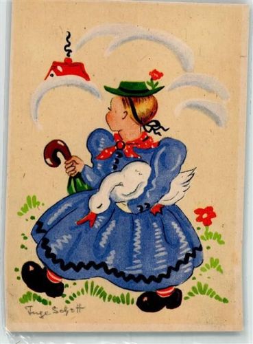 sign. Inge Schott Kind Regenschirm Gans
