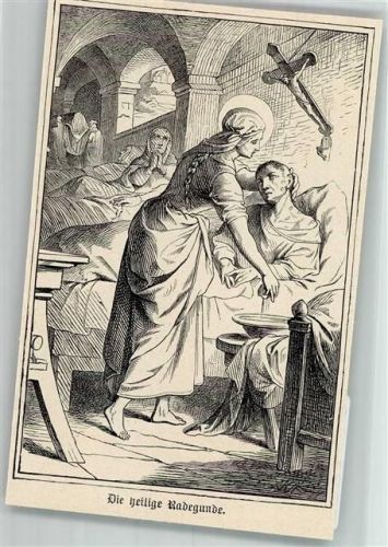 Stahlstich um 1880, die heilige Radegunde war die Ehefrau des fränkischen Königs Chlothar I.