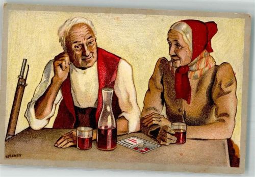sign. Boeckly Älteres Paar zu Tische bei einem Glas Rotwein Schweizerischer Schützenverein Schützenverein 1924 Künstlerkarte