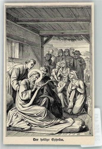 Stahlstich um 1880, Ephräm der Syrer war ein spätantiker Heiliger Christliche Persönlichkeit Heiligenbild