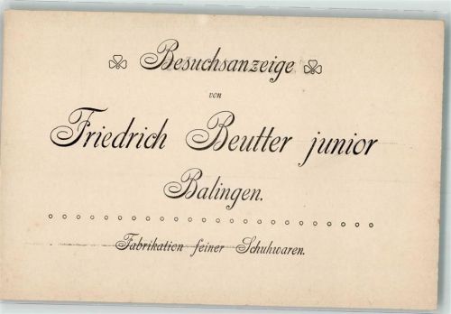 Balingen Besuchsanzeige Beutter jun. Schuhfabrik