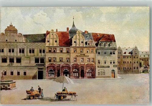 Weimar sign. Woltze Markt mit Lucas-Cranach-Haus Marktszene