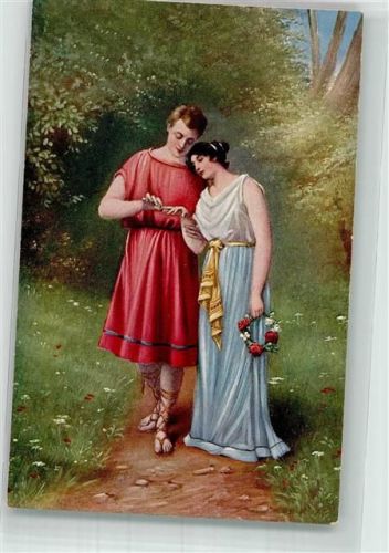 Liebespaar ein Ring Poesie / Liebe sign. Schroedter Jugendzeit