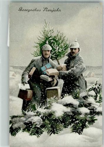 1915 WK I Neujahr Tannenbaum Soldaten mit Pakete