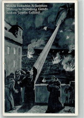 Liege 1914 Mönche beobachten die Beschießung der Stadt Deutscher Luftflotten-Verein Künstlerkarte WK I