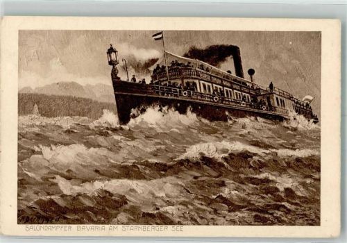 1914 sign. Bernhard Salondampfer Bavaria auf dem Starnberger See Verlag Zieher, Ottmar