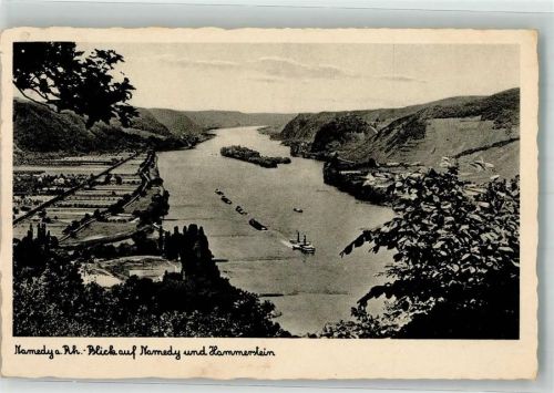 Namedy 1952 mit Hammersteiner Werth und Burgruine Hammerstein