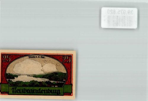 Neubrandenburg 1921 Einlösung Stadtkasse 25 Pfennig Seeblick