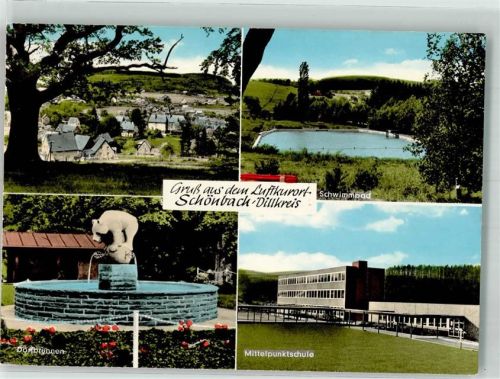 Schönbach Schwimmbad Denkmal Dorfbrunnen Bär Mittelpunktschule
