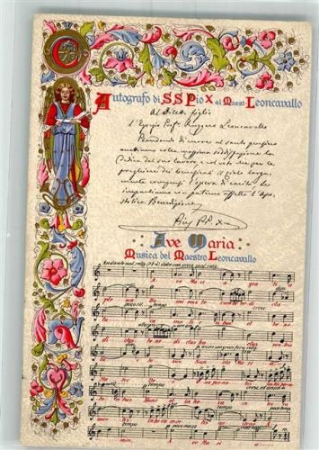 Liederkarte Ave Maria S.S. Pio X Prachtkarte Faksimile Unterschrift